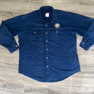 Vintage Codet Men's XL Blue 100% Cotton Woven Long Sleeve Button-Up Work Shirt